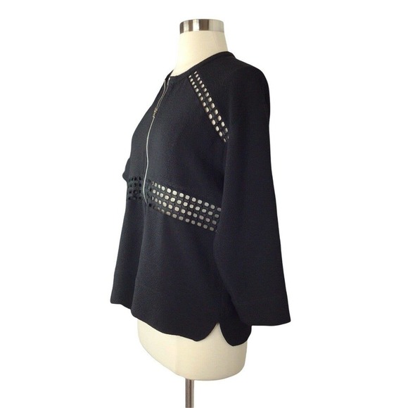 IRO Bret Crepe Half Zip Laser Cut Top Black 3/4 Sleeve 38 / 6 - Picture 4 of 9